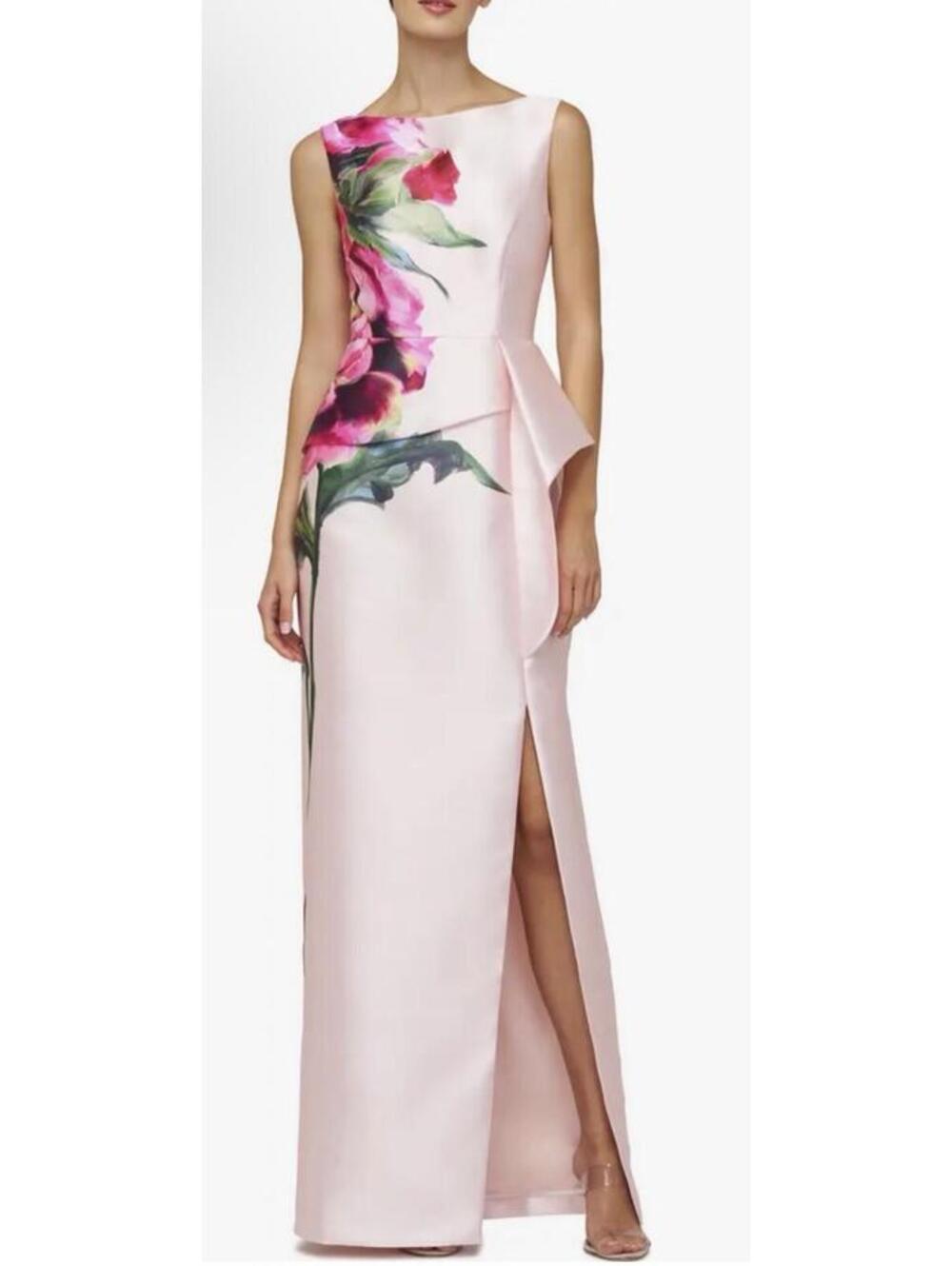 New Kay Unger Luciana Placed Floral Column Gown In Blush Size 6 $358